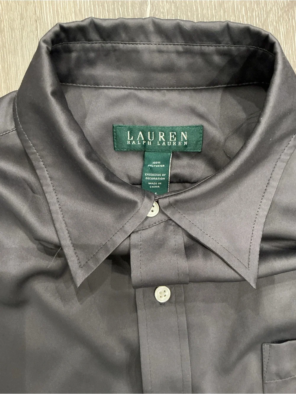 Lauren Ralph Lauren Gray Long Sleeve Shirt Dress, satin button up, medium